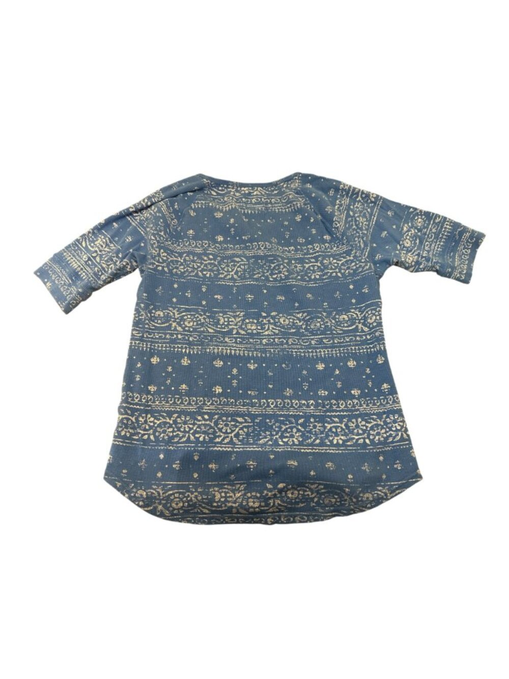 Sonoma Lifestyle Womens Blue Henley Top Large Graphic Boho Artsy Ribbed - Picture 2 of 5